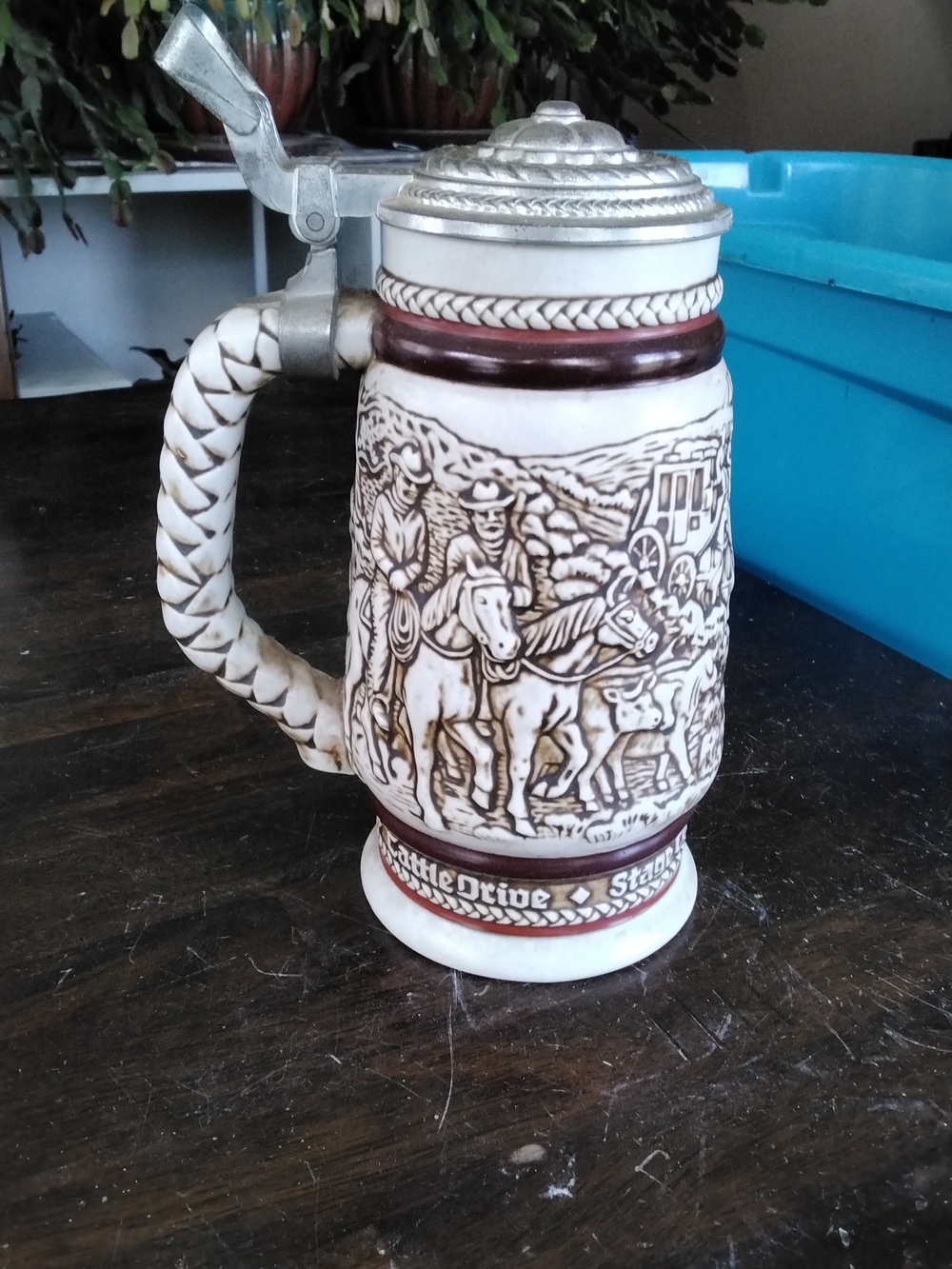 Avon Western Ceramic Stein Western Round-Up with Pewter Lid